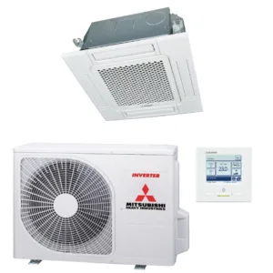 Cassette 60x60 single-split set FDTC35VH 3,5 kW inclusief mat zwart (RAL9005) paneel en bedrade wandbediening